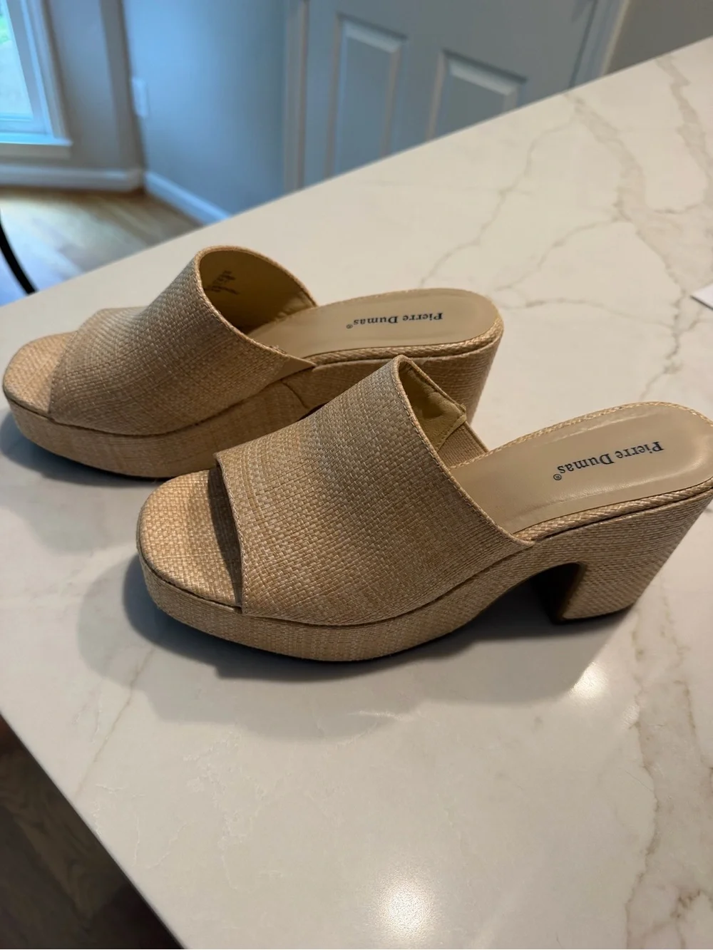Pierre Dumas Neutral Beige Woven Platform Clog Mules